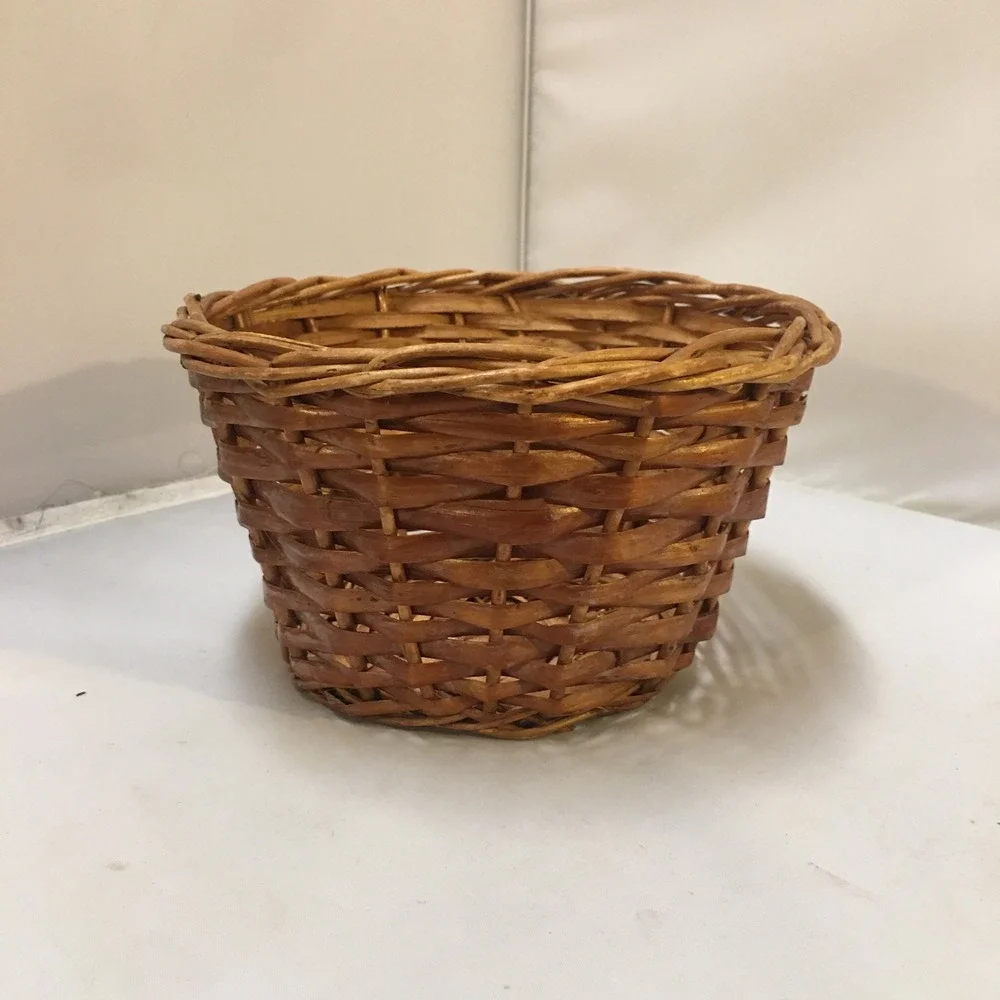 Vintage Woven Wicker Basket Unisex Small Brown Made in Yugoslavia Boho Decor